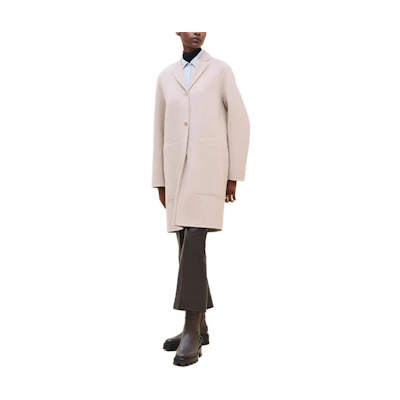 (Women) HERMES FW24 Long Sleeve Single-Breasted Coat Natural Beige. H4H0103DBMV