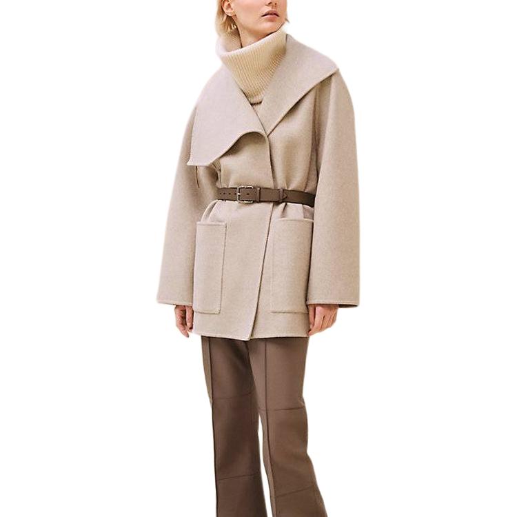(Women) HERMES FW24  Natural Beige Belted Long Sleeve Coat. H4H0104DBMV