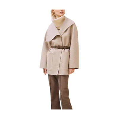 (Women) HERMES FW24 Natural Beige Belted Long Sleeve Coat. H4H0104DBMV