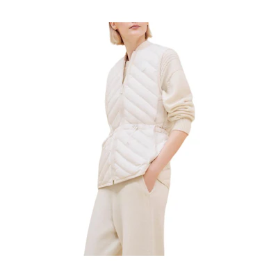 (Women) HERMES FW24 Quilted Waist Drawstring Zip Vest White Pearl. H4H0169DRTL