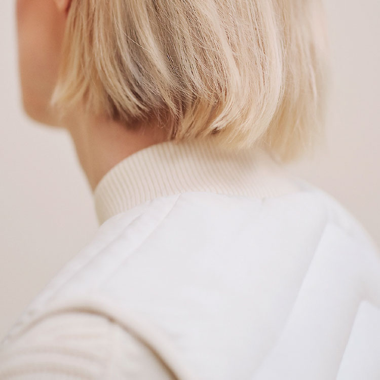 Shop (Women) HERMES FW24  Quilted Waist Drawstring Zip Vest White Pearl. H4H0169DRTL