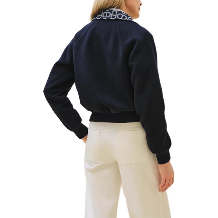 Lookbook (Women) HERMES FW24  Reversible High Collar Zip Long Sleeve Jacket - Navy Blue H4H0141DCH5