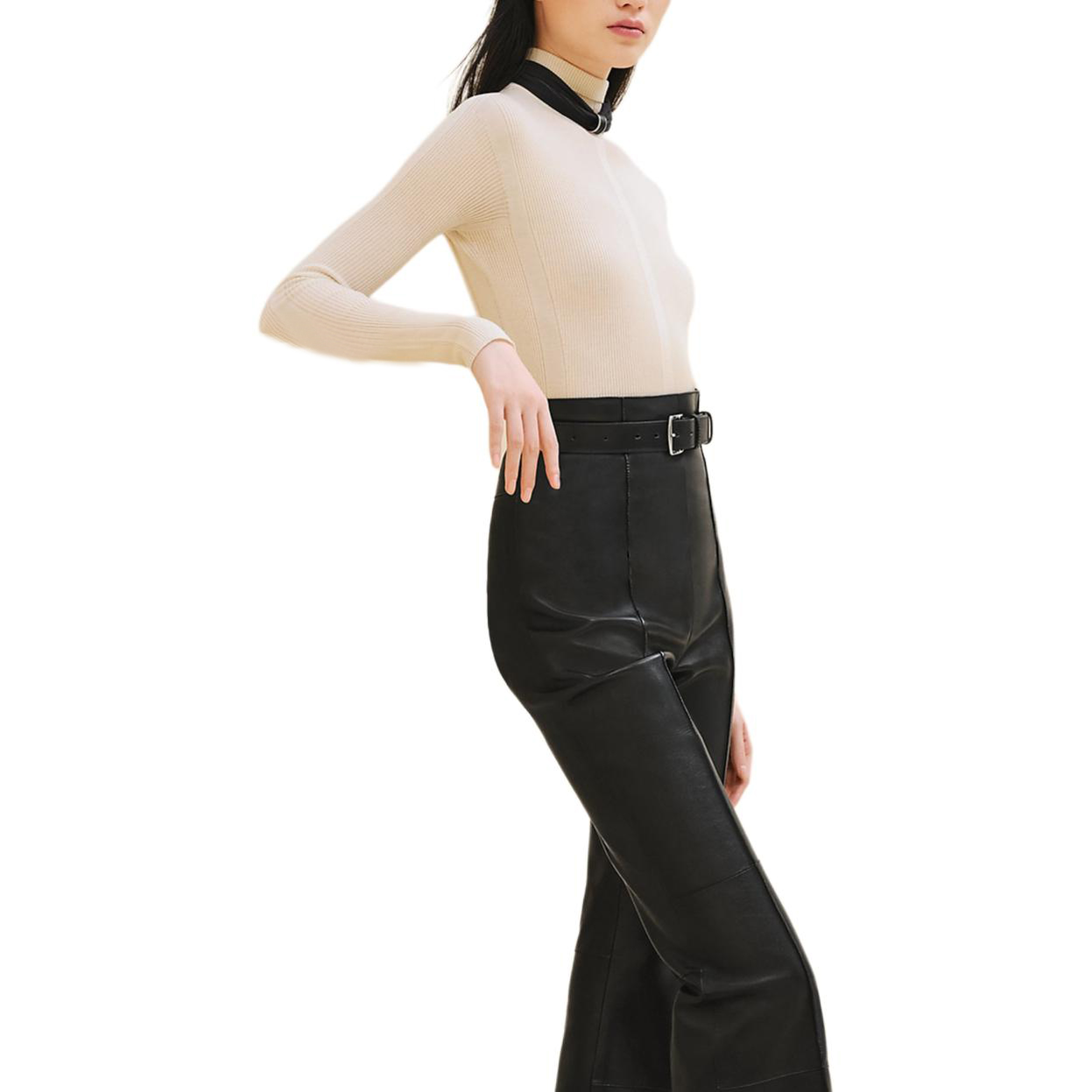 Order (Women) HERMES FW24  Ribbed Knit Long Sleeve Sweater Grey White H4H2624D991