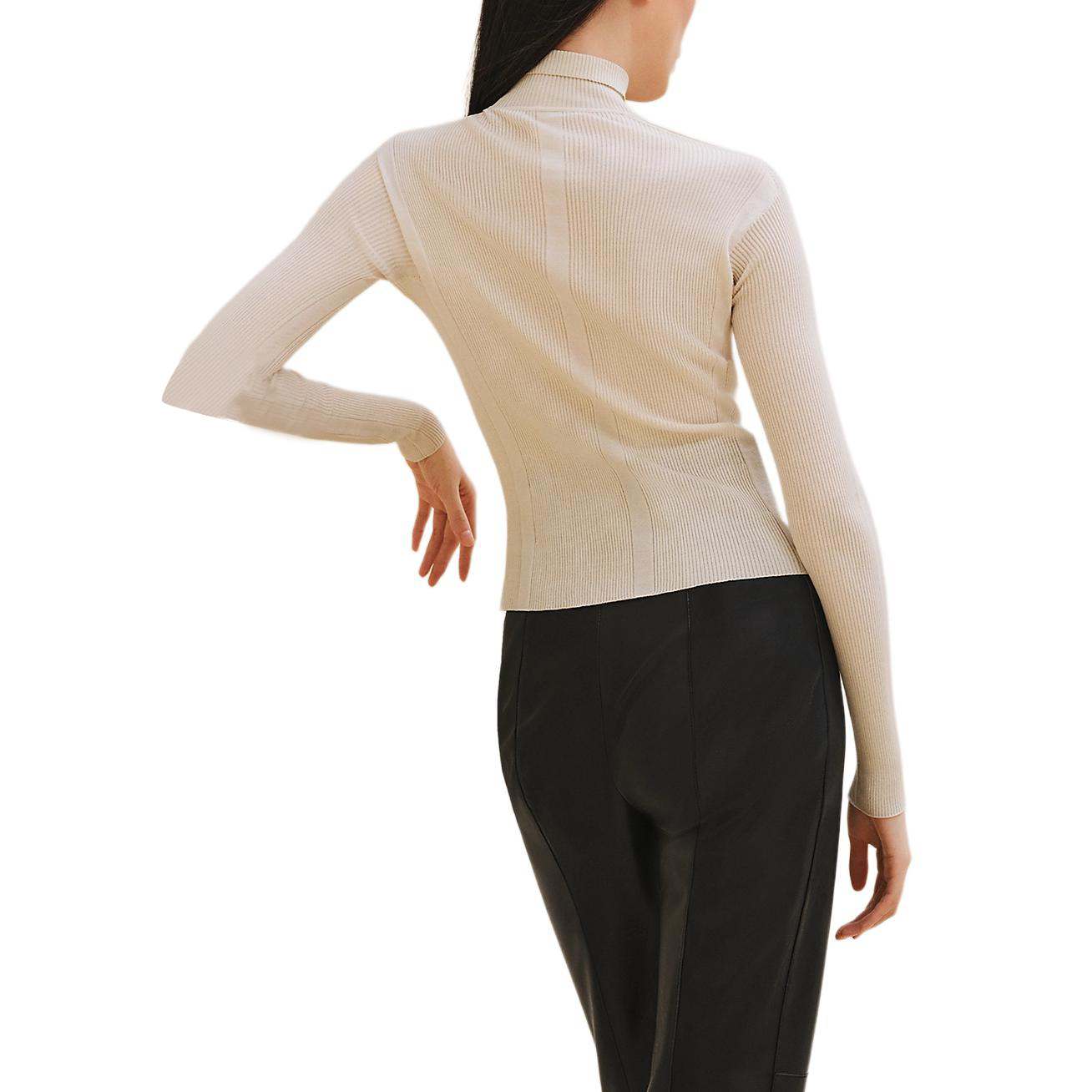 Lookbook (Women) HERMES FW24  Ribbed Knit Long Sleeve Sweater Grey White H4H2624D991