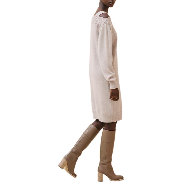 Lookbook (Women) HERMES FW24  Ribbed Knit Midi Long Sleeve Dress Natural Beige H4H2541D1MV
