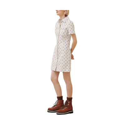 (Women) HERMES FW24 Slim Fit Short Sleeve Dress with Allover Print Multicolor. H4H0551D3HW