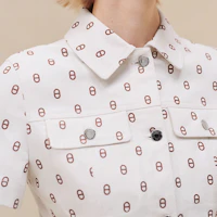 Purchase (W) 에르메스 FW24 슬림핏 반팔 드레스 올오버 프린트 멀티컬러. H4H0551D3HW