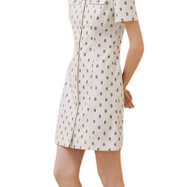 Cheap (W) 에르메스 FW24 슬림핏 반팔 드레스 올오버 프린트 멀티컬러. H4H0551D3HW