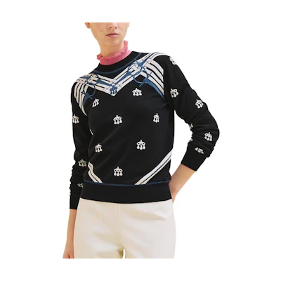 (Women) HERMES FW24 Striped Jacquard Embroidery Long Sleeve Sweater. H4H2662DD02