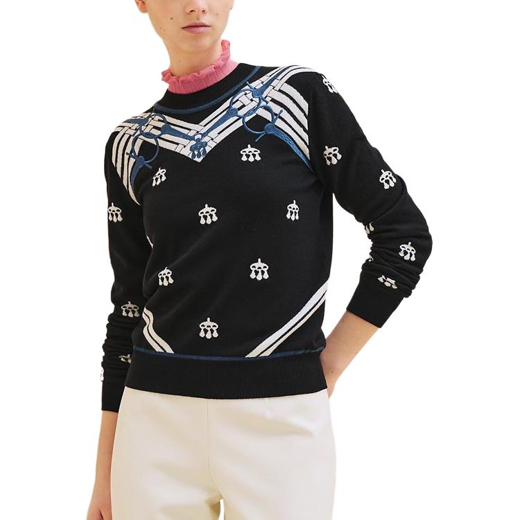 Order (W) HERMES FW24 Suéter de Manga Larga con Bordado Jacquard a Rayas. H4H2662DD02