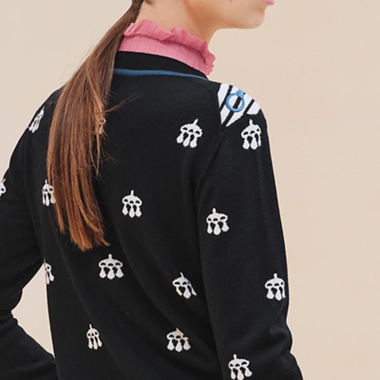 Shop (W) HERMES FW24 Suéter de Manga Larga con Bordado Jacquard a Rayas. H4H2662DD02