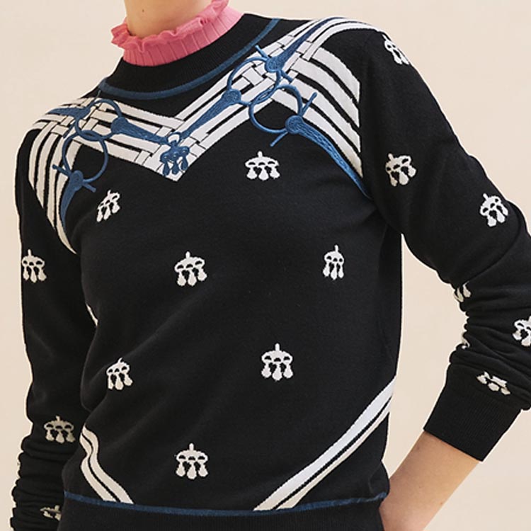 Details for (W) HERMES FW24 Suéter de Manga Larga con Bordado Jacquard a Rayas. H4H2662DD02