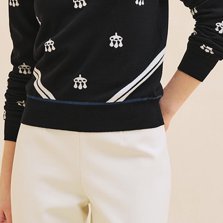 Sizing (W) HERMES FW24 Suéter de Manga Larga con Bordado Jacquard a Rayas. H4H2662DD02