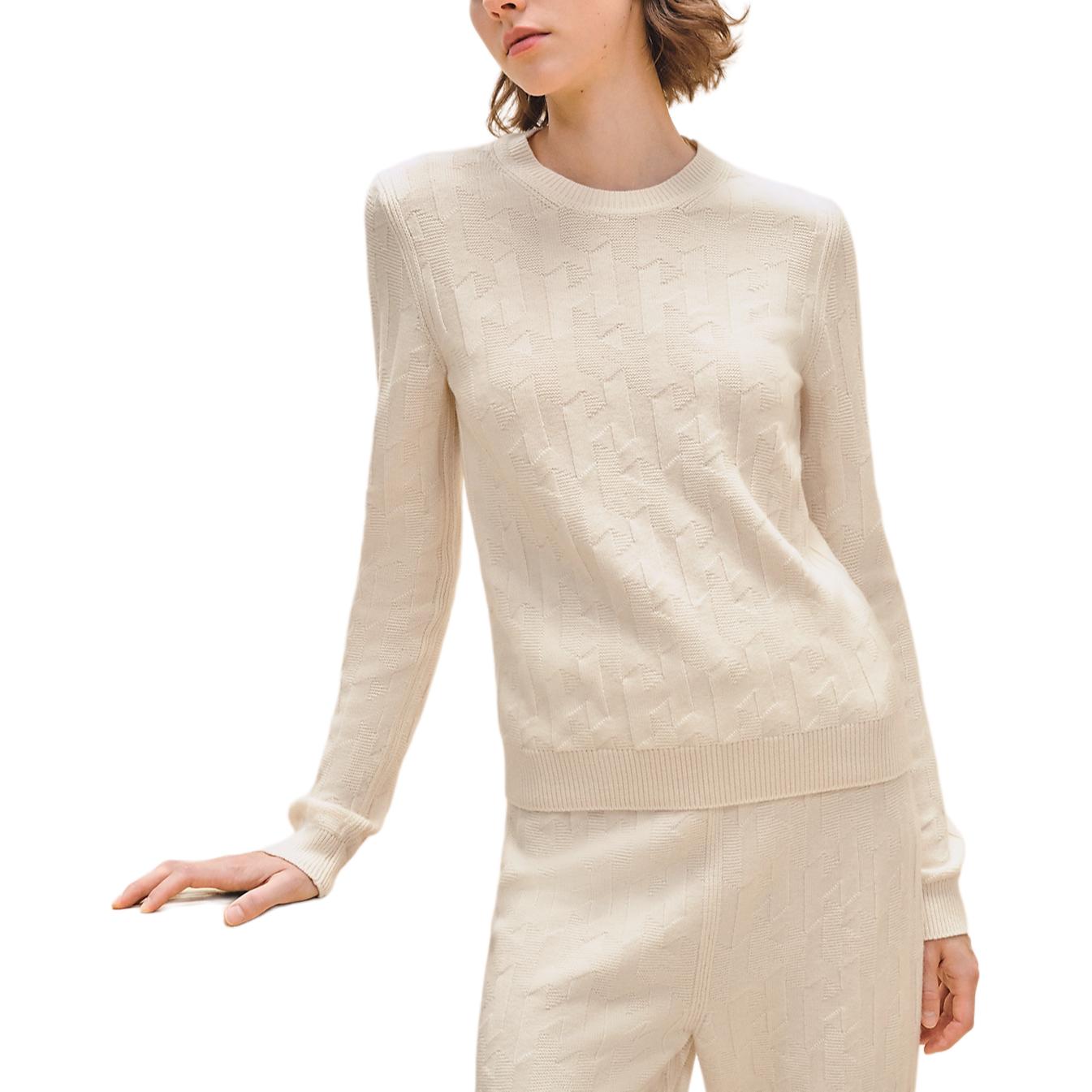 Order (Women) HERMES FW24  White Knit Sweater with Solid Logo and Ribbed Long Sleeves H4H2610D3A3