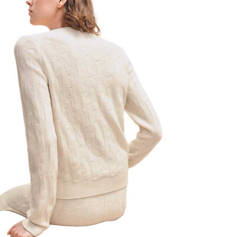 Lookbook (Women) HERMES FW24  White Knit Sweater with Solid Logo and Ribbed Long Sleeves H4H2610D3A3