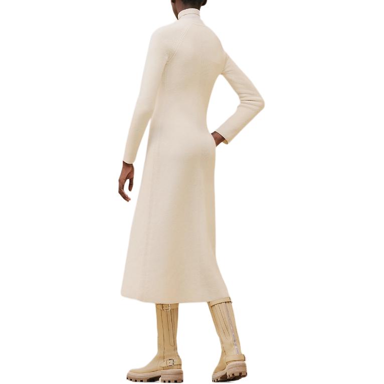 Lookbook (Women) HERMES FW24  White Long-Sleeve Midi Dress with Ribbed Turtleneck Details. H4H2528D1A3