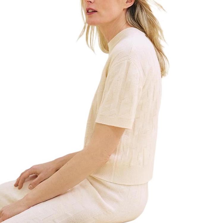 Order (Women) HERMES FW24  White Plain Ribbed Knit Casual Short Sleeve Top. H4H2621D3A3