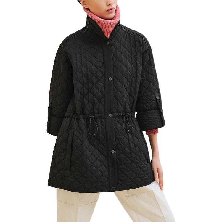 Order (Women) HERMES FW24 Quilted Long Sleeve Jacket with Drawstring Waist Women Black. H4H0164DR02