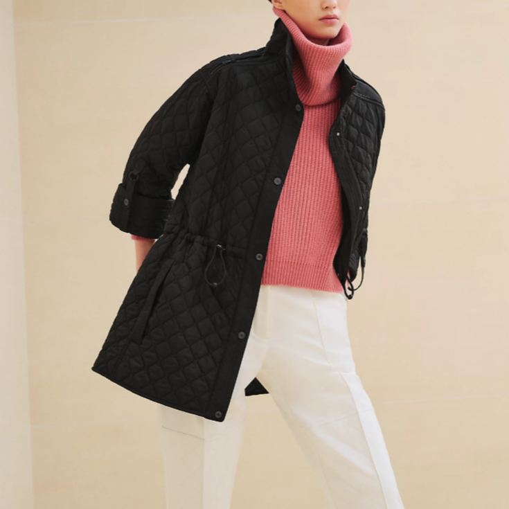 Shop (Women) HERMES FW24 Quilted Long Sleeve Jacket with Drawstring Waist Women Black. H4H0164DR02