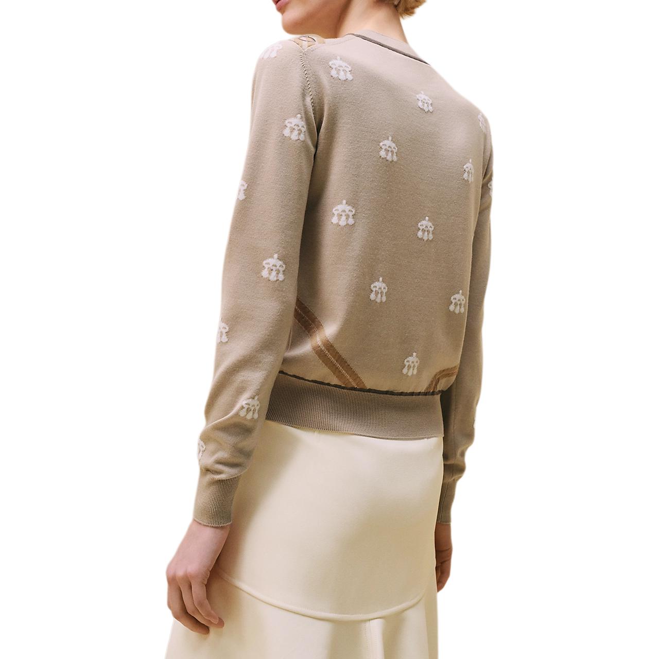 Lookbook (Women) HERMES FW24 Toy Lock Embroidered Crewneck Sweater Beige H4H2662DDF8