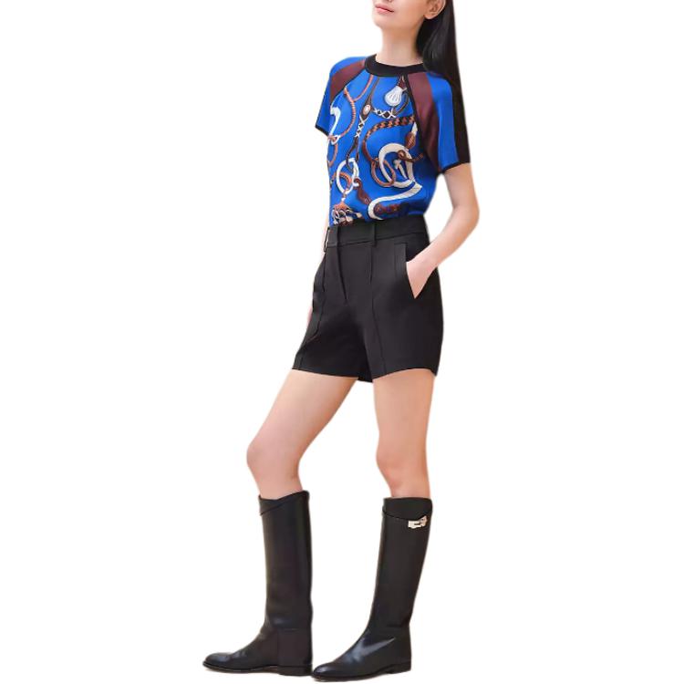 (Women) HERMES FW25  Black Solid High-Waist Pleated Casual Shorts. H4H0405DQ02