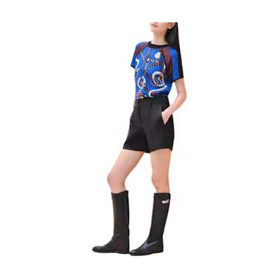 (Women) HERMES FW25 Black Solid High-Waist Pleated Casual Shorts. H4H0405DQ02
