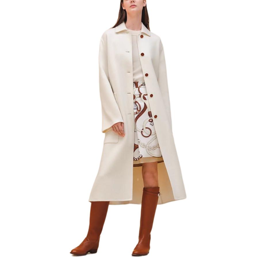 Order (Women) HERMES FW25 White Single-Breasted Long Sleeve Coat for Women H4H0100DAA3