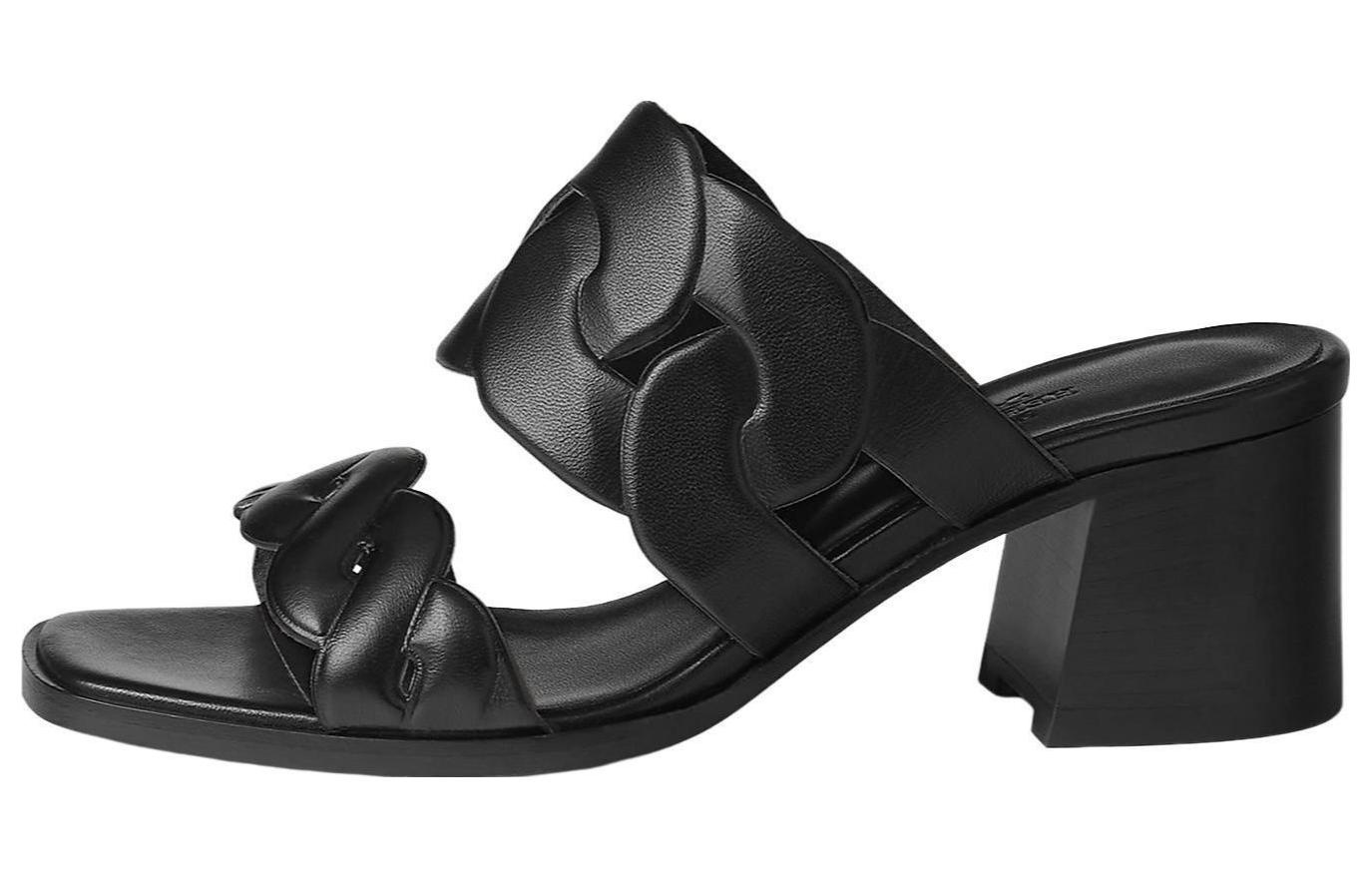(W) HERMES Gaby Leather Slides 'Black Minimalist'