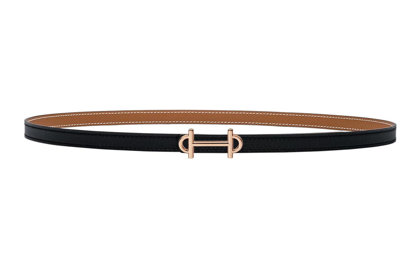 (Women) HERMES Gamma  Black Leather Belt 1.3cm - Minimalist Casual Style. H065985CDZ2-H065538CAAB070