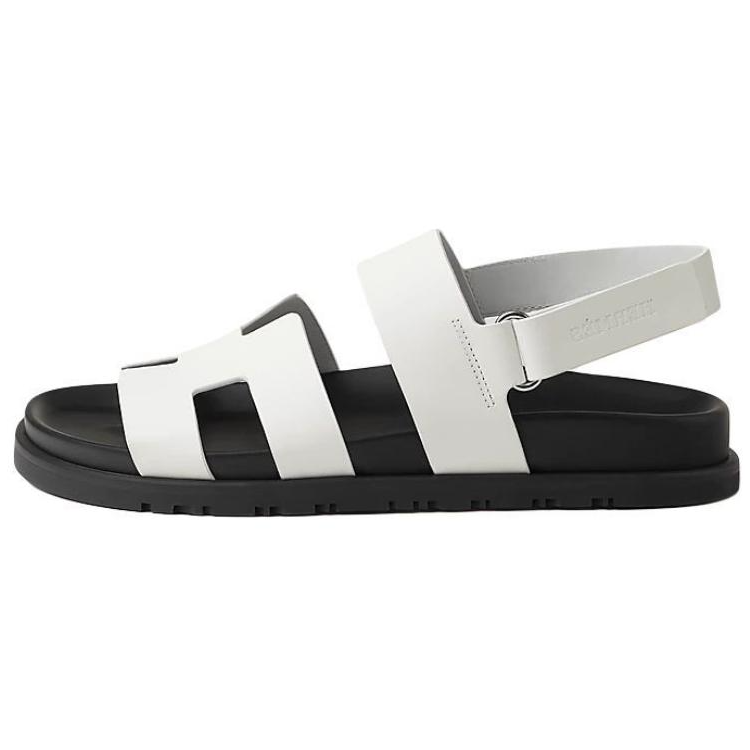 (Women) HERMES Genius White Calfskin Adjustable Strap Open-Toe Sandals 1.2cm H242159Z 90