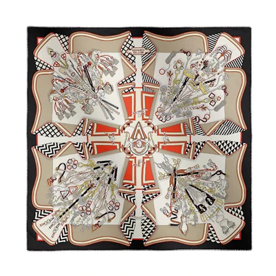 (Women) HERMES Geometric Bouquet Design Silk Scarf Black H982842S06