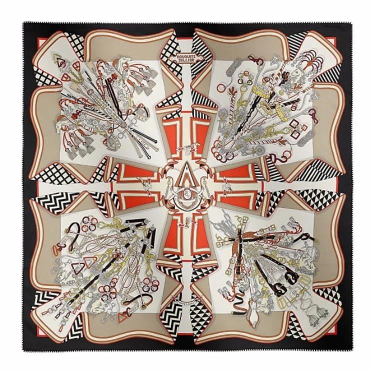 (Women) HERMES Geometric Bouquet Design Silk Scarf  Black H982842S06 圖 2