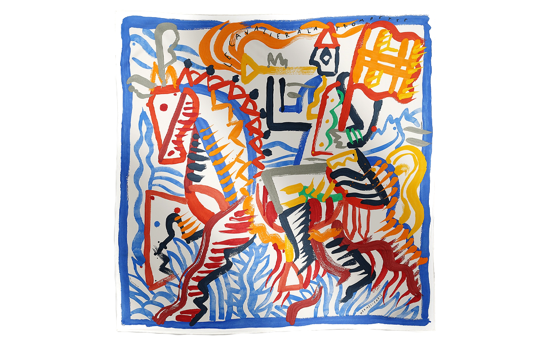 (Women) HERMES Geometric Lines Silk Scarf  Blue H004092Sv09