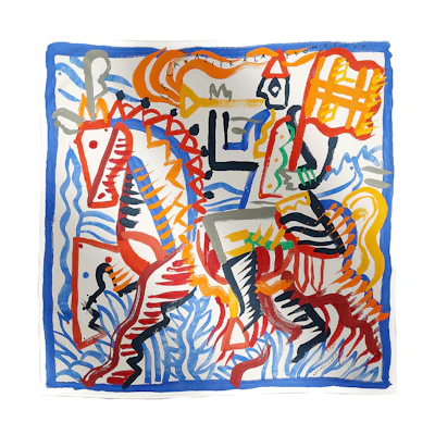 (Women) HERMES Geometric Lines Silk Scarf Blue H004092Sv09