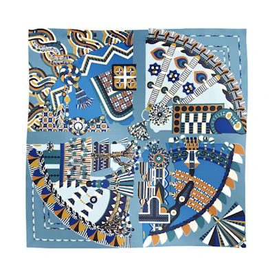 (Women) HERMES Geometric Pattern Silk Scarf for Women - Blue H004099Sv10