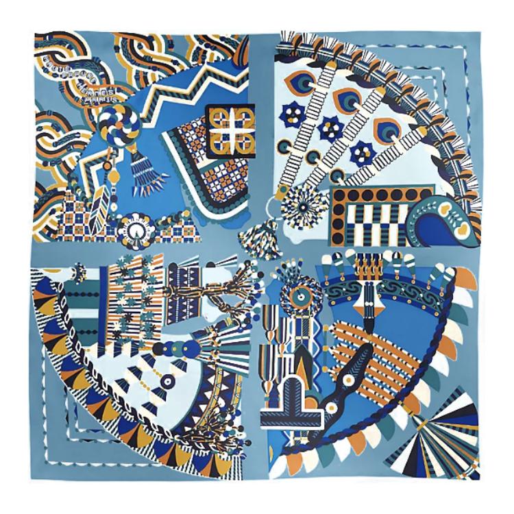 (Women) HERMES Geometric Pattern Silk Scarf for Women - Blue H004099Sv10 圖 2