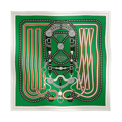 (Women) HERMES Geometric Pattern Silk Scarf Green for Women. H893778Sv08