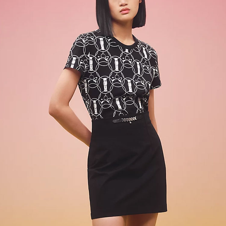 (Women) HERMES Geometric Print Oversized Black T-Shirt FW22  Short Sleeve. H2H4618DB02 圖 3