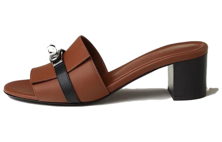 Buy (W) HERMES Gigi 'Selipar Kulit Coklat Tumit Blok' H231063Z-20