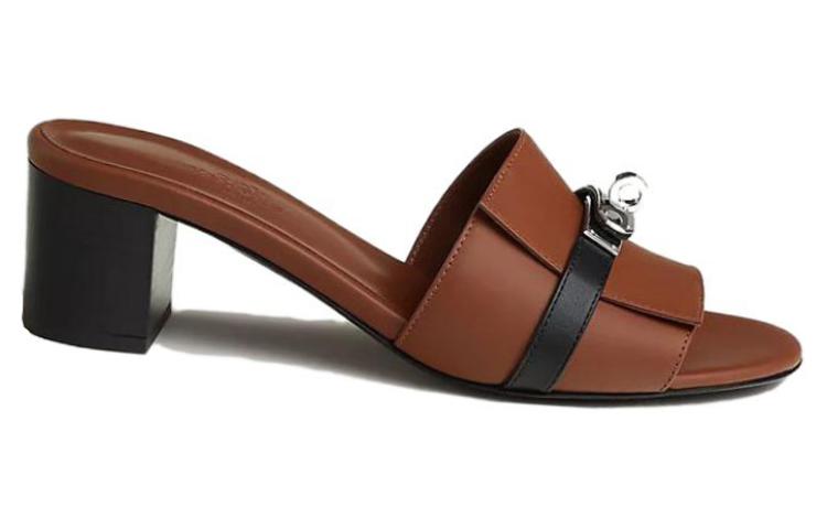 Order (W) HERMES Gigi 'Selipar Kulit Coklat Tumit Blok' H231063Z-20