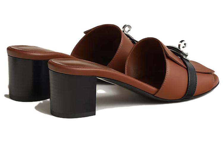 Shop (W) HERMES Gigi 'Selipar Kulit Coklat Tumit Blok' H231063Z-20