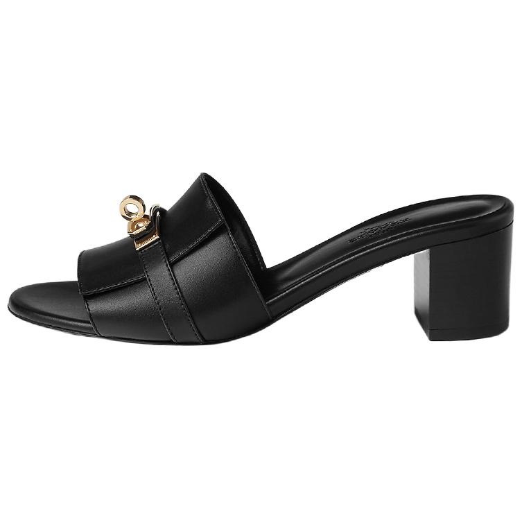 (Women) HERMES Gigi Leather High-Heel Slide Sandals 'Black' H232131Z-02