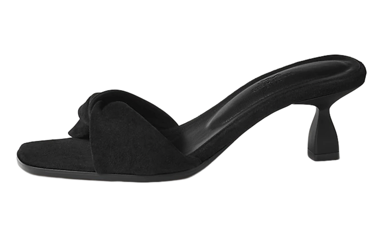 (Women) HERMES Giny Slides 'Black Velvet High Heel Peep Toe' H231156Z-02