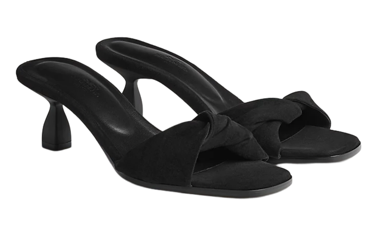 Order (W) HERMES Giny Slides ''Tacchi Alti in Velluto Nero Peep Toe'' H231156Z-02