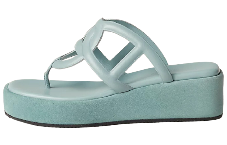(Women) HERMES Gipsy Leather Thong Wedge 'Teal' H231082Z-6A