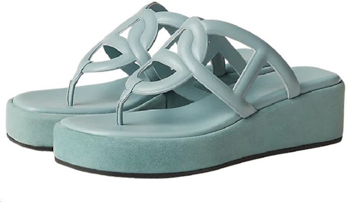 (Women) HERMES Gipsy Leather Thong Wedge 'Teal' H231082Z-6A Lookbook (Women) HERMES Gipsy Leather Thong Wedge 'Teal' H231082Z-6A