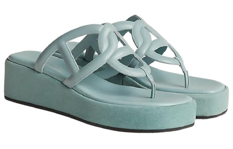 Shop (Women) HERMES Gipsy Leather Thong Wedge 'Teal' H231082Z-6A