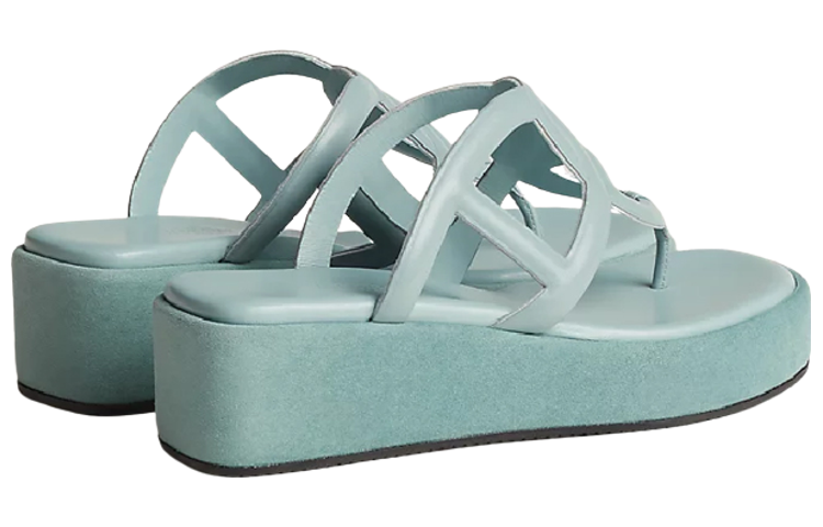 Purchase (Women) HERMES Gipsy Leather Thong Wedge 'Teal' H231082Z-6A