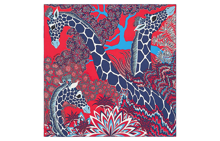 (Women) HERMES Giraffe Pattern Ladies Silk Scarf Blue H003441S-04