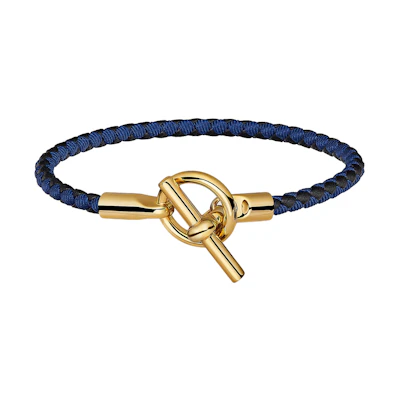 (Women) HERMES Glenan Swift Calfskin Braided Bracelet Black/Blue. H071719F-04T3